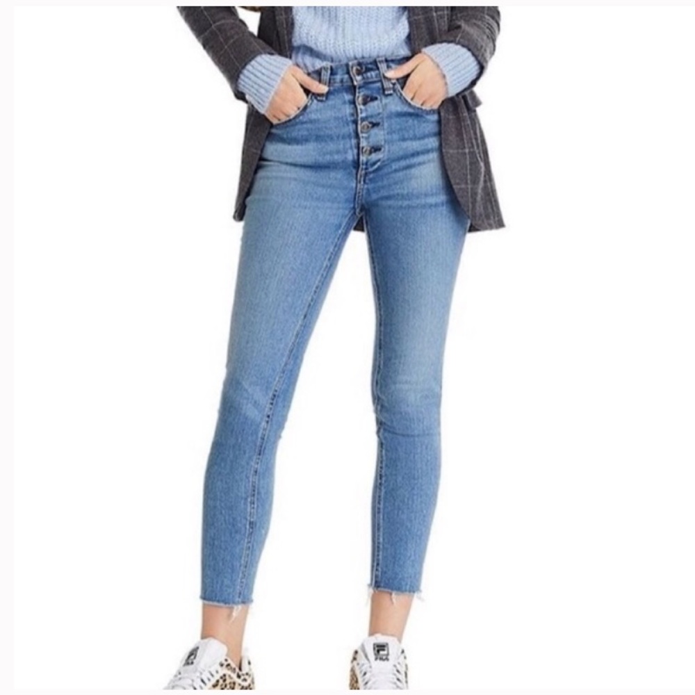 Rag & Bone Denim Jeans Size 27 Frayed Raw Hem Exposed Button Fly High Rise